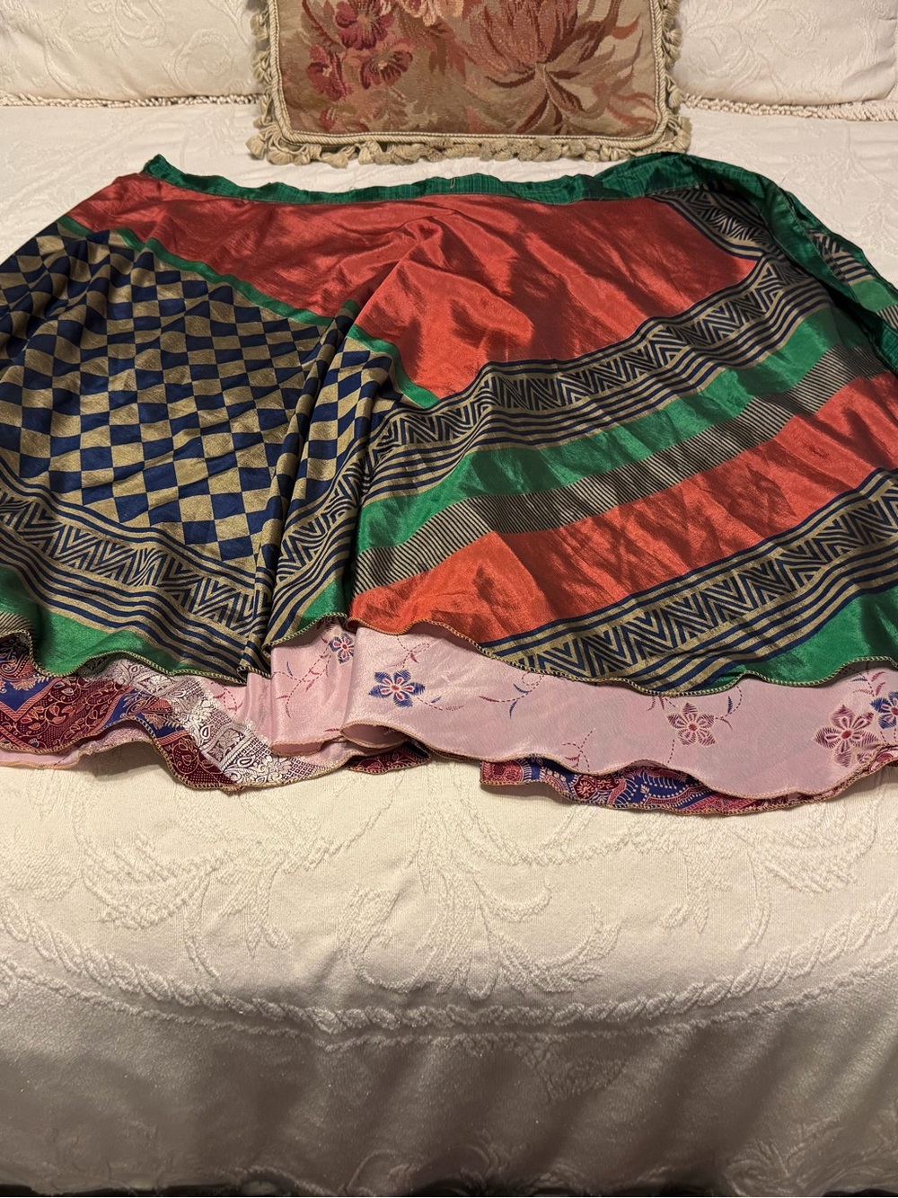 NWOT Darn Good Yarn Recycled Sari Silk Wrap Skirt XL 14-20 Boho Handmade
